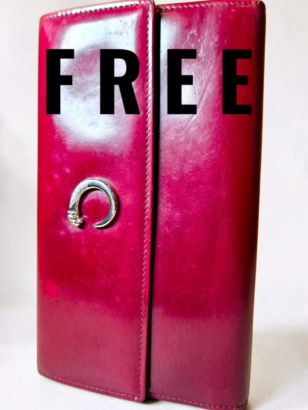 FREE Cartier Panther Elegant Red Leather Clutch Wallet - Magnetic Ring Accent